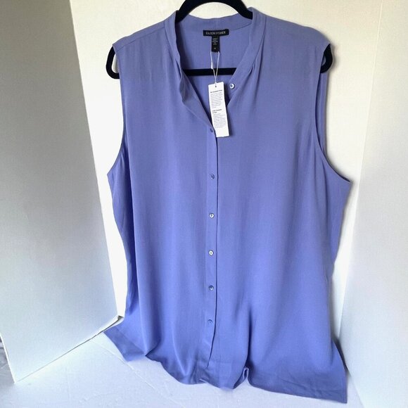 Eileen Fisher Silk Georgette Sleeveless Shirt Womens 2X Button Up Lightweight - Picture 2 of 5